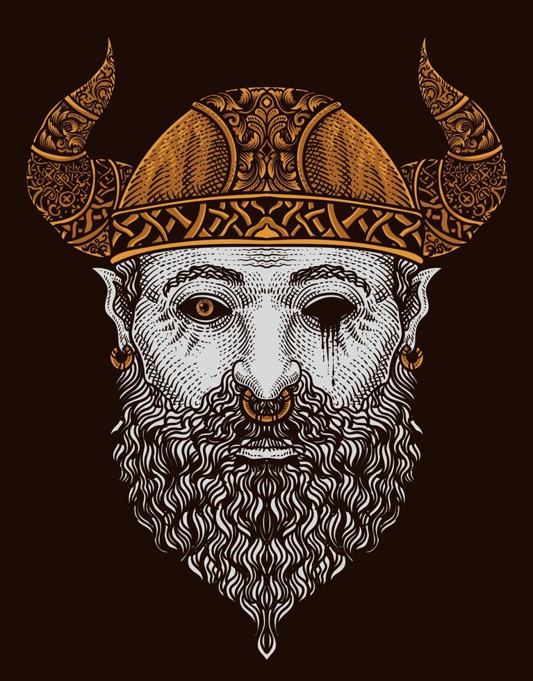 ilustração viking cabeça dentro Preto fundo vetor