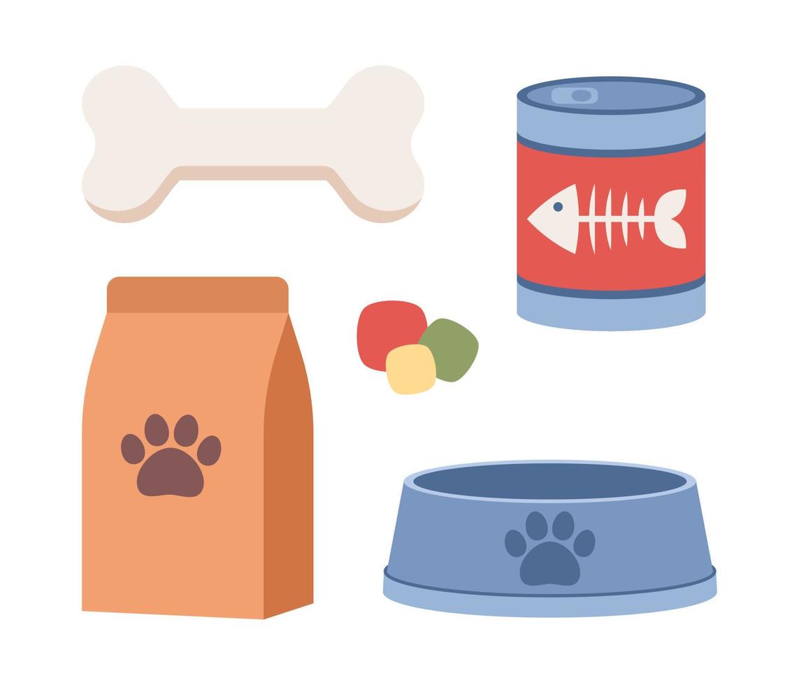 animal Comida ícone definir. animal fazer compras. Comida para gatos e cães. vetor plano ilustração