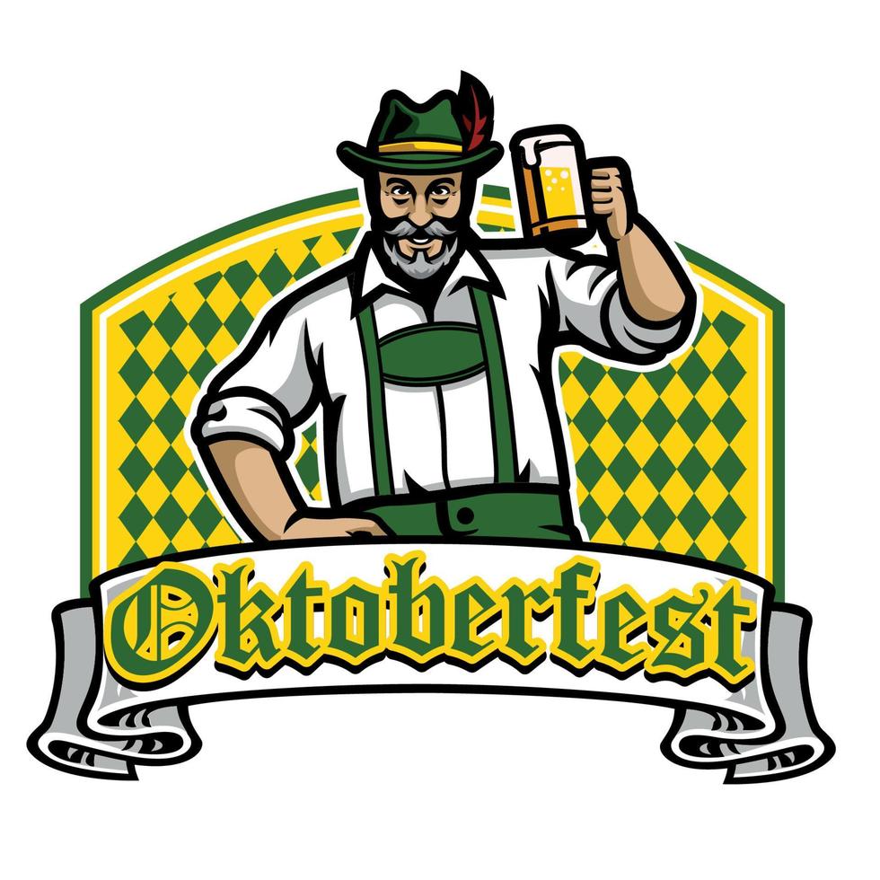 velho homem feliz oktoberfest crachá vetor