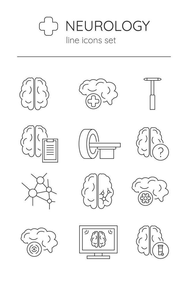 conjunto do linear ícones neurologia, remédio. vetor
