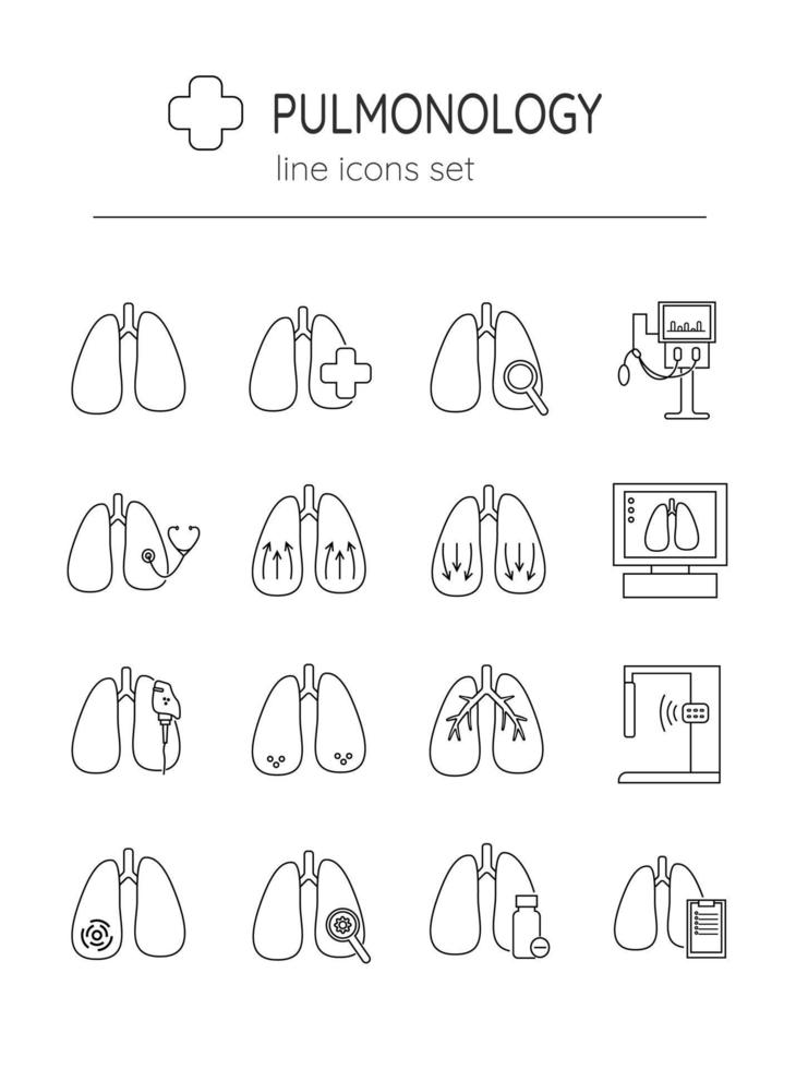 conjunto do linear ícones pneumologia, vetor