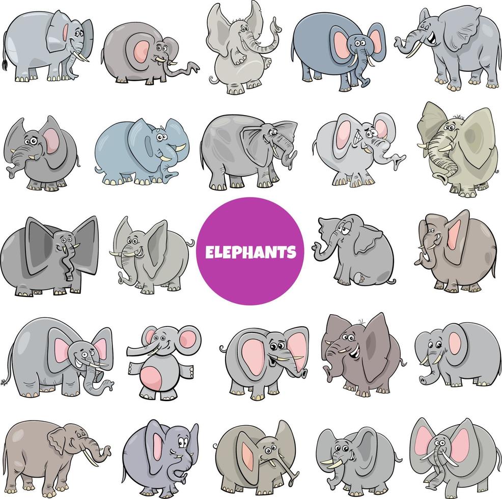 desenho animado elefantes animal personagens grande conjunto vetor
