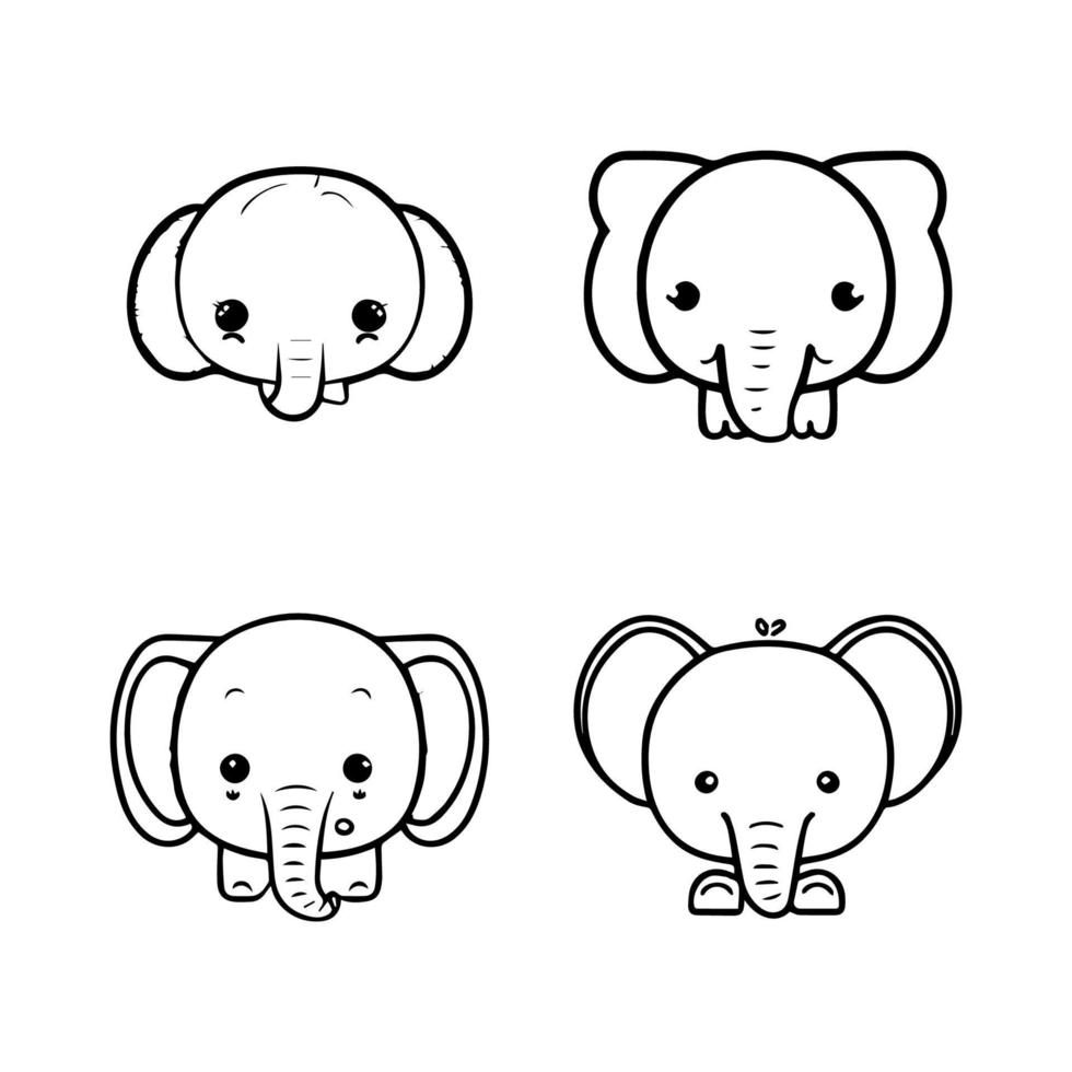 apresentando uma fofa e kawaii elefante logotipo coleção conjunto apresentando mão desenhado linha arte ilustrações. perfeito para uma variedade do finalidades vetor