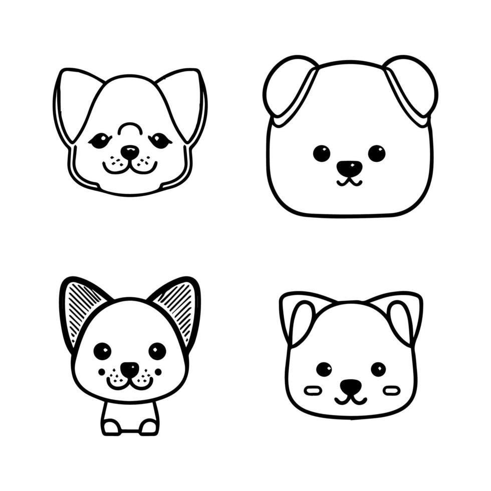 fofa kawaii cachorro cabeça logotipo coleção conjunto mão desenhado linha arte ilustração vetor