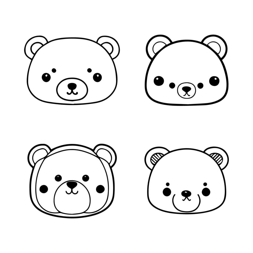 pegue pronto para rugido com isto fofa kawaii Urso cabeça logotipo coleção definir. cada mão desenhado ilustração características a adorável Urso vestindo diferente acessórios vetor