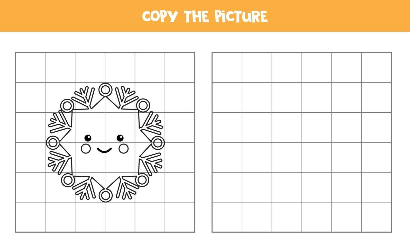 copie a imagem. lindo floco de neve kawaii. jogo lógico para crianças. vetor
