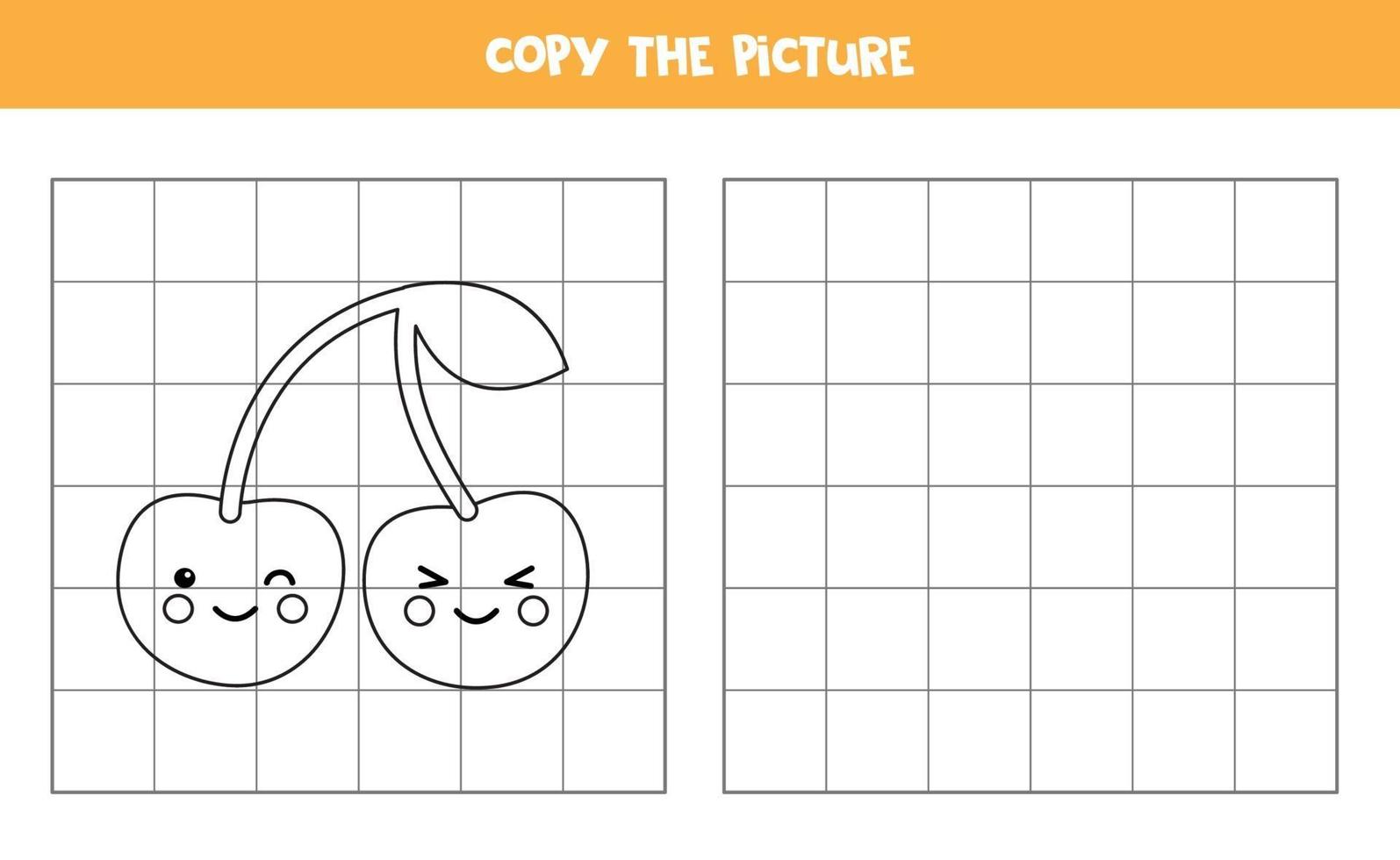 copie a imagem. lindo par de cerejas. jogo lógico para crianças. vetor