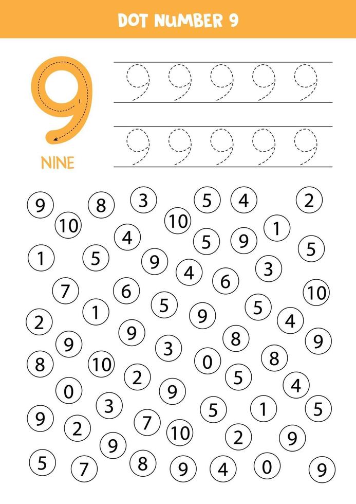 encontrar e apontar o número 9. jogo de matemática para crianças. vetor