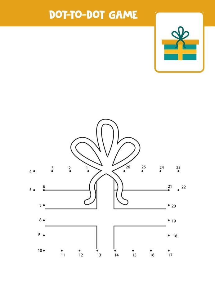 prática de caligrafia para crianças. ponto a ponto com presente de Natal. vetor