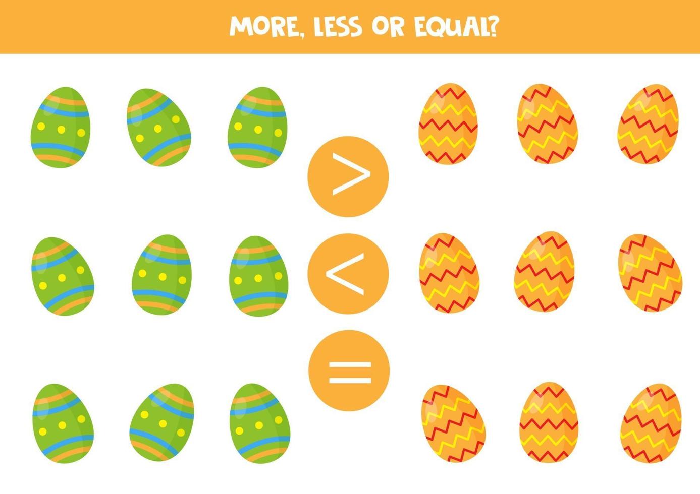 comparação de objetos para crianças. mais, menos com ovos de Páscoa de desenhos animados. vetor