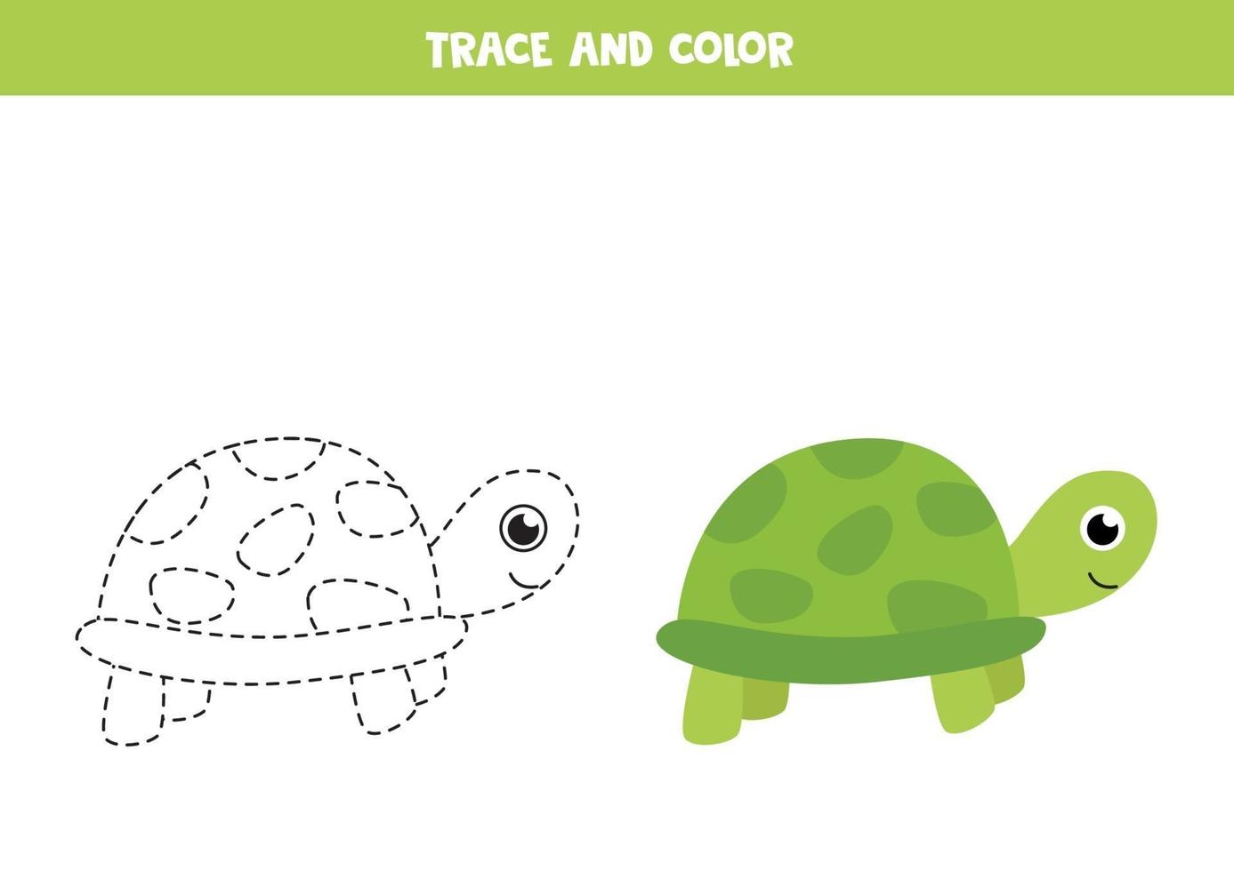 rastrear e colorir tartaruga bonita. planilha de espaço para crianças. vetor