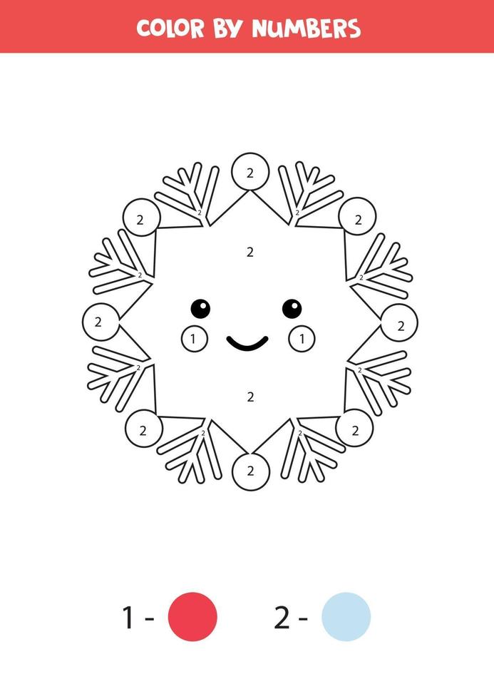 página para colorir com lindo floco de neve kawaii. jogo de matemática. vetor