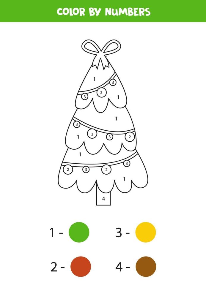 página para colorir com árvore de Natal dos desenhos animados. vetor