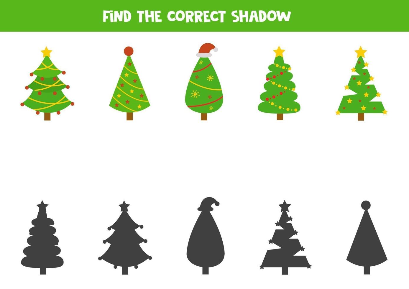 jogo de sombras correspondentes. encontrar sombras de uma árvore de abeto. vetor