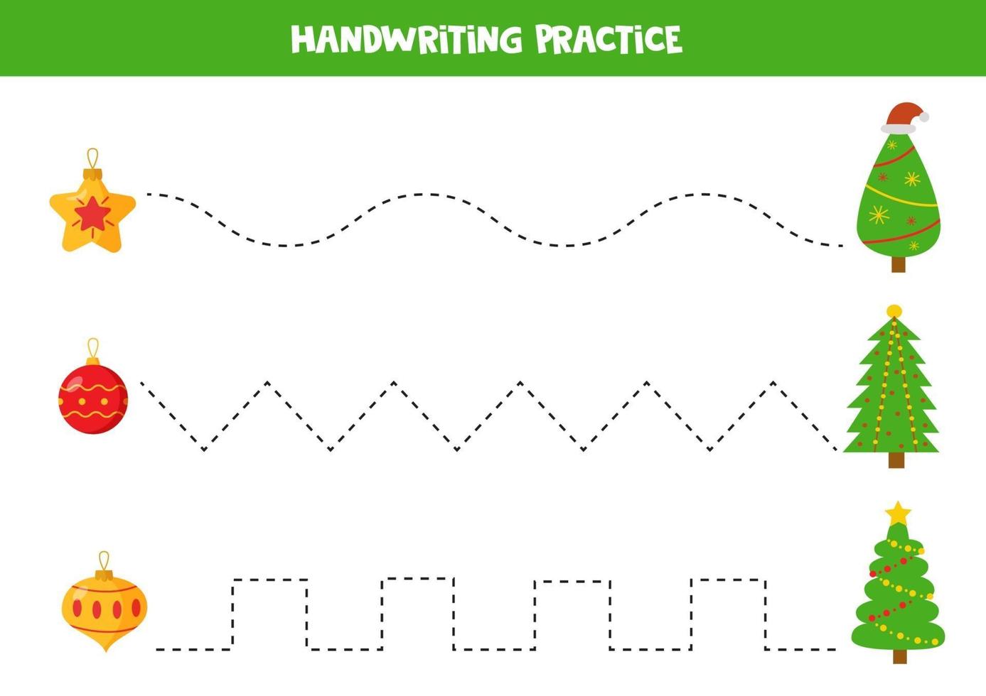 traçando linhas com bolas de Natal e pinheiros. vetor