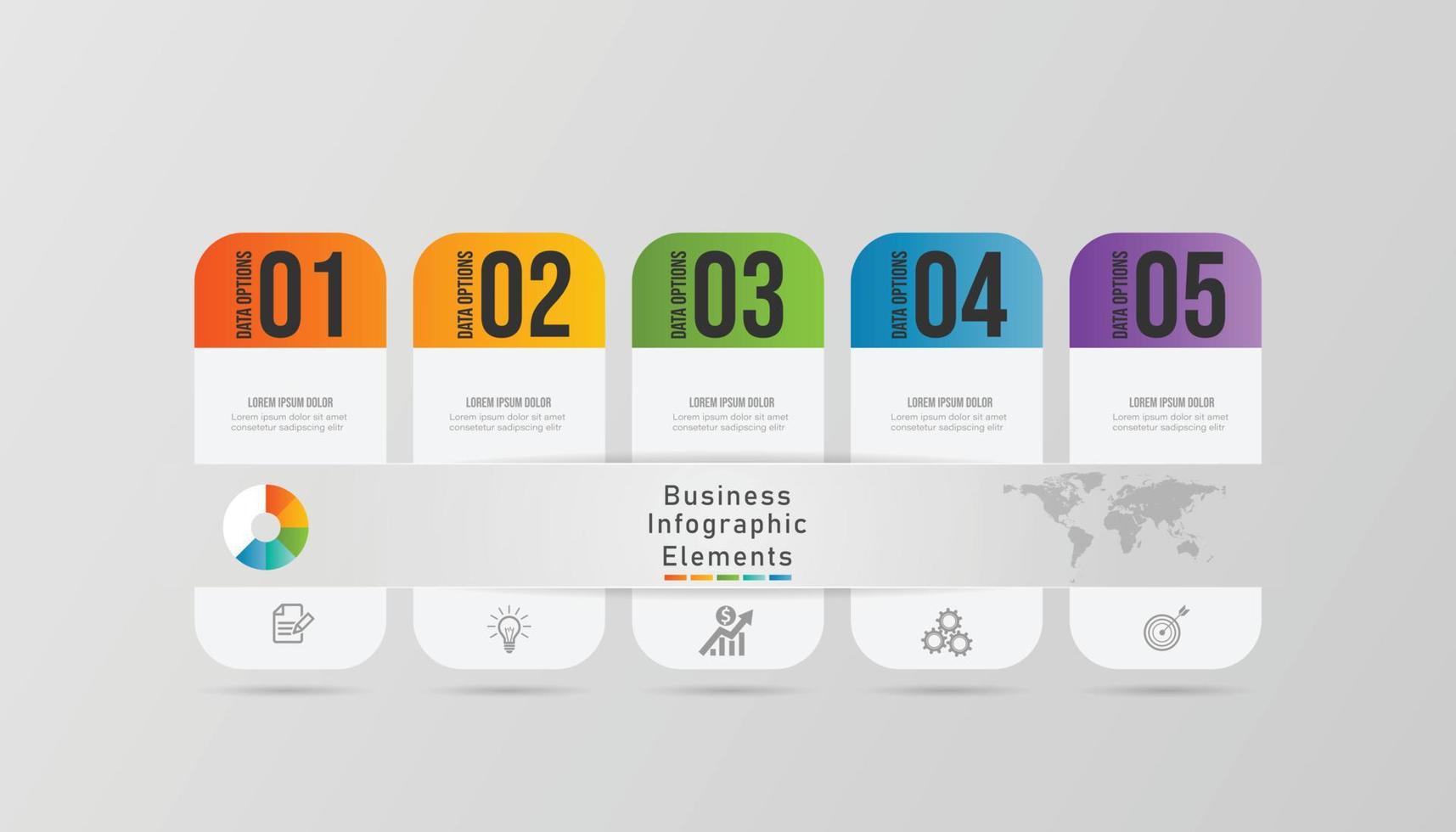 elemento de design infográfico de linha do tempo e opções de número. conceito de negócio com 5 etapas. pode ser usado para layout de fluxo de trabalho, diagrama, modelo de negócios de vetor para apresentação.