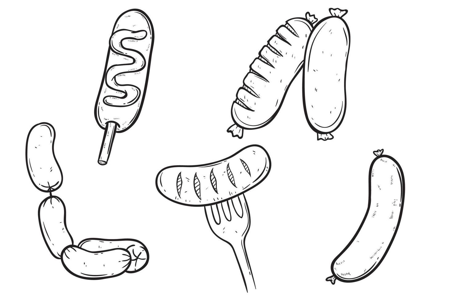 mão desenhando linguiça coleção em branco fundo vetor