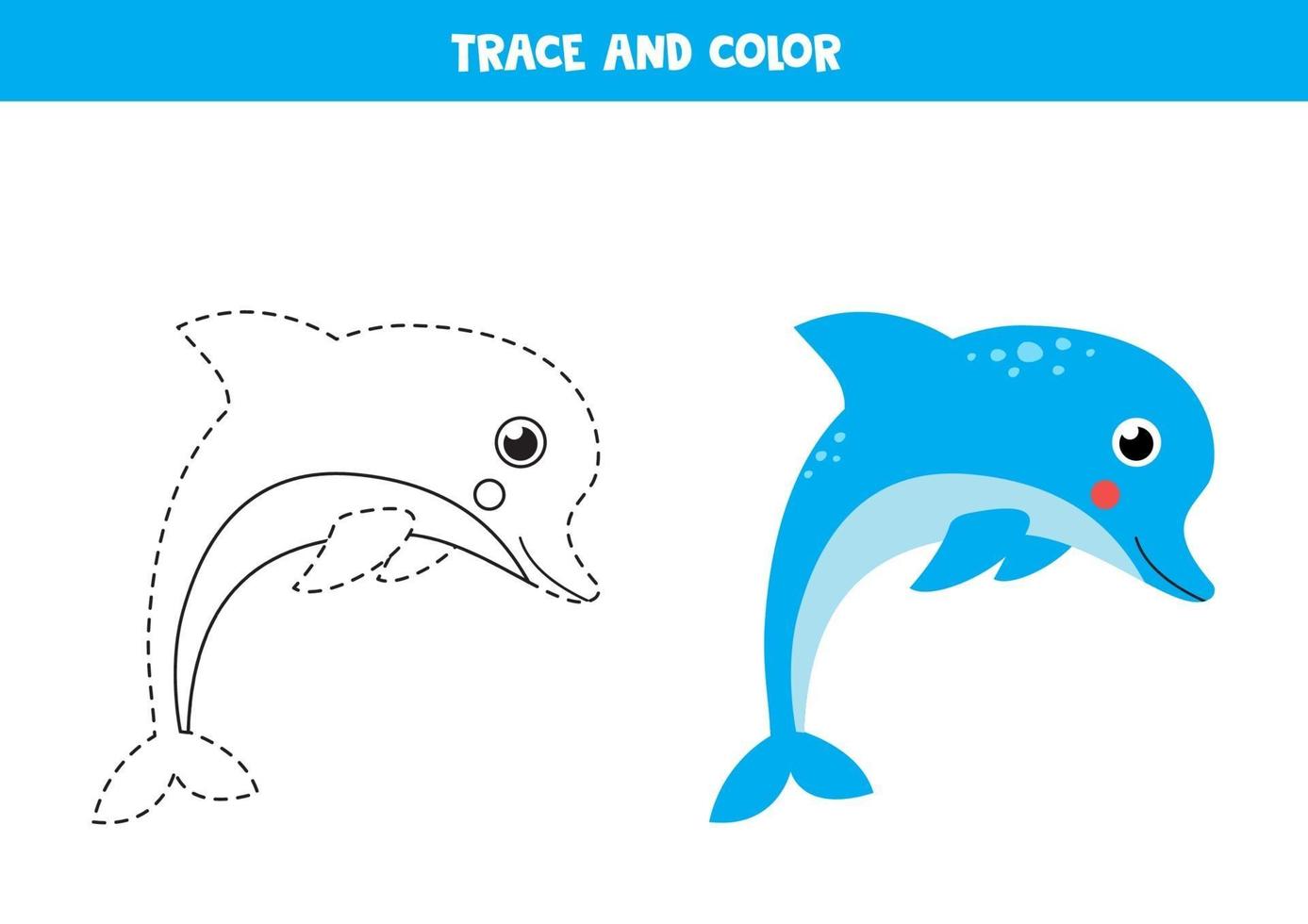 rastrear e colorir o lindo golfinho. planilha para crianças. vetor