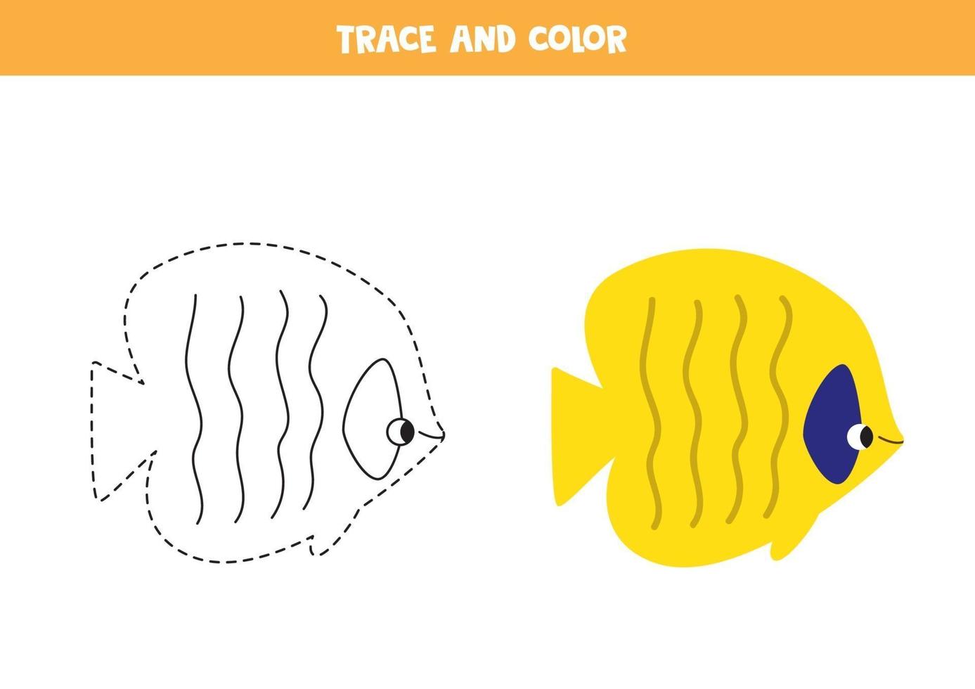 rastrear e colorir peixes marinhos bonitos. planilha para crianças. vetor