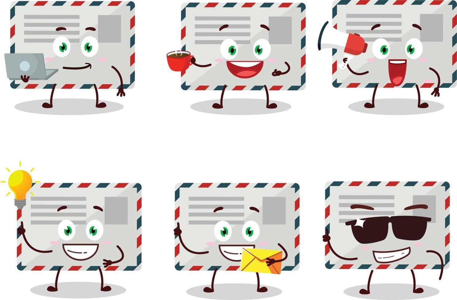 envelope desenho animado personagem com vários tipos do o negócio emoticons vetor