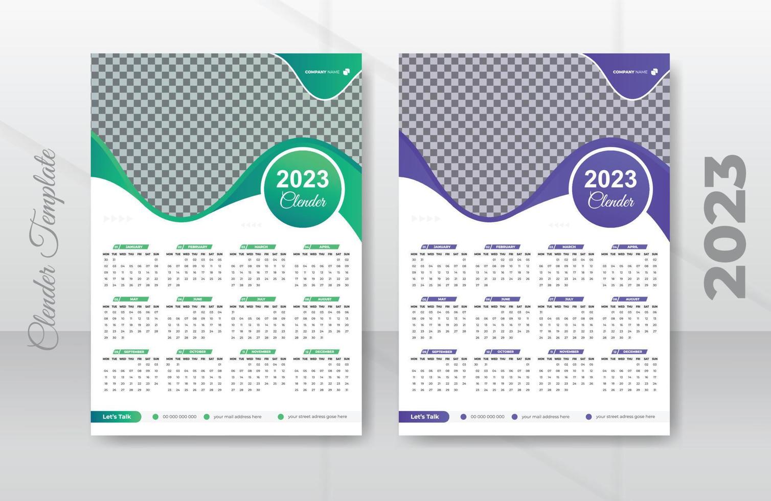 parede calendário modelo Projeto para 2023 ano, por mês criativo calendário disposição vetor ilustração, semana começa segunda-feira, modelo para anual calendário 2023 com gráfico elemento