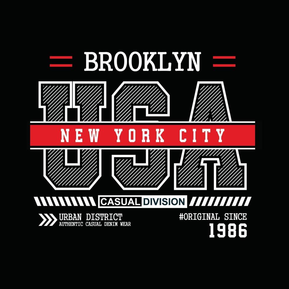 design de tipografia de roupas urbanas originais de brooklyn eua vetor