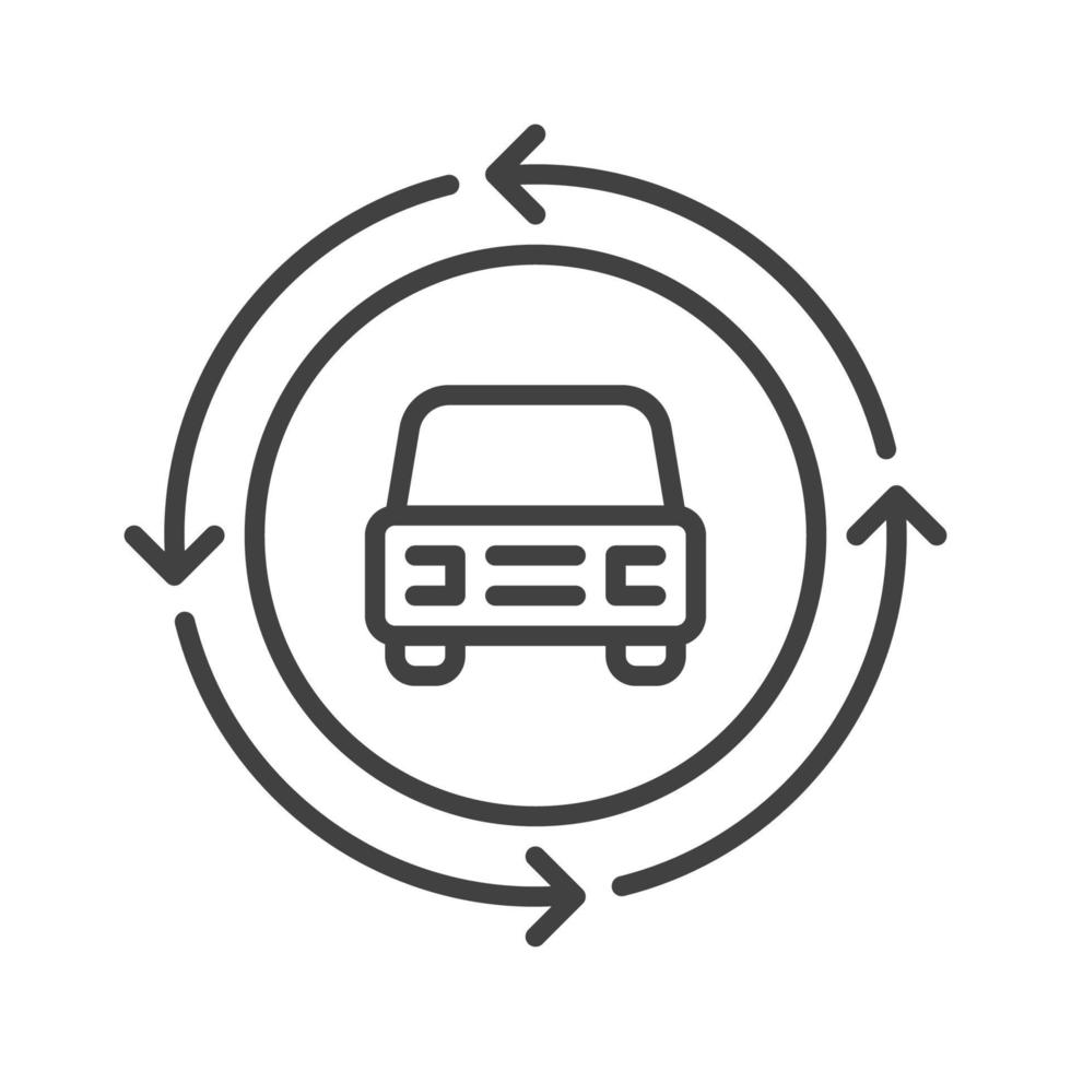 carro dentro círculo com Setas; flechas vetor partilha de carros conceito fino linha ícone