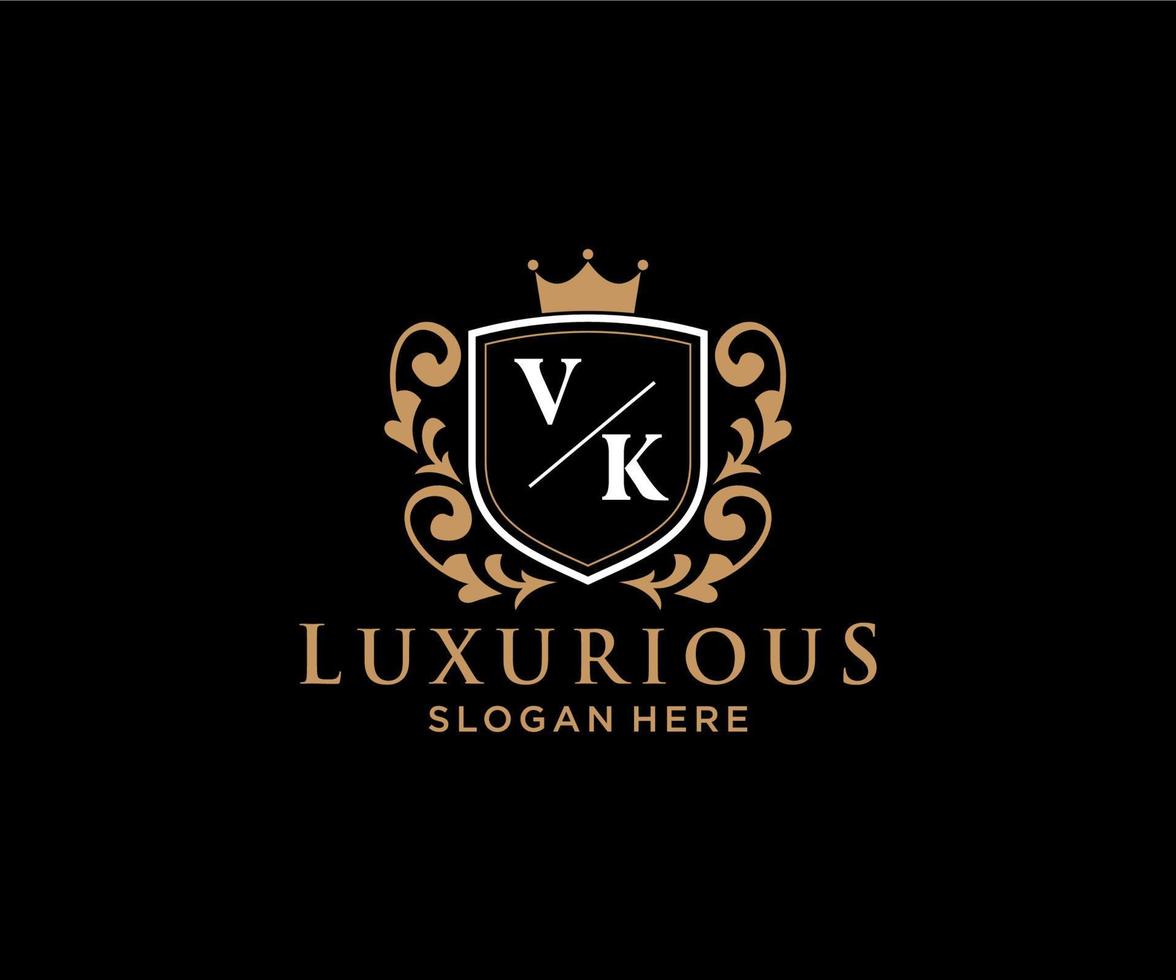 modelo de logotipo de luxo real carta inicial vk em arte vetorial para restaurante, realeza, boutique, café, hotel, heráldica, joias, moda e outras ilustrações vetoriais. vetor