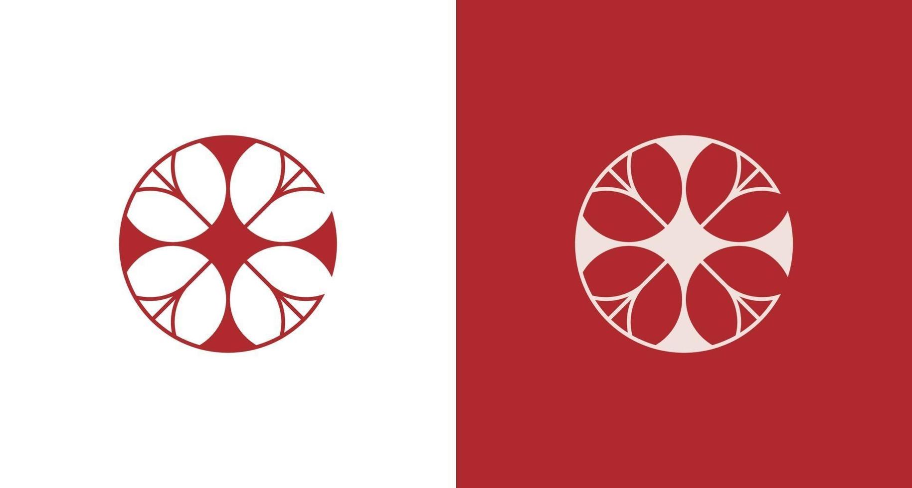 cruz abstrata elegante, flor rosa, logotipo da letra e vetor