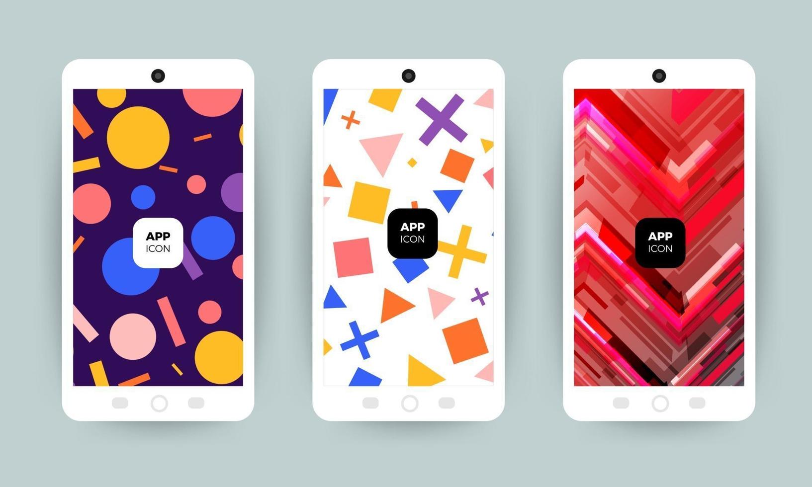 conjunto de designs de fundo abstrato colorido em telefones celulares vetor