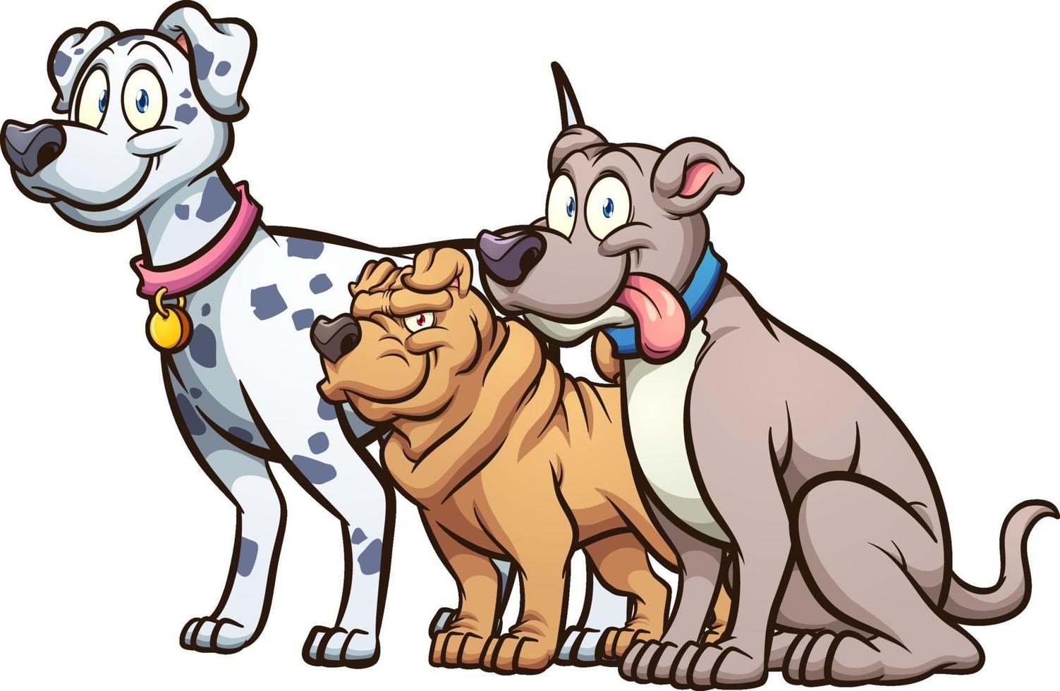 três cães de desenho animado vetor