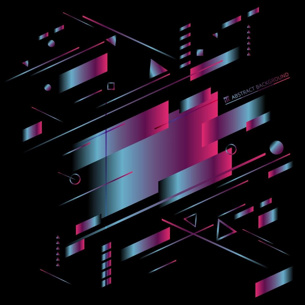 abstrato azul e rosa gradiente cor luz geométrica diagonal neon vibrante em fundo preto. vetor