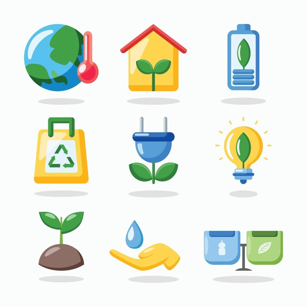 ícone de ecologia definido em design plano vetor