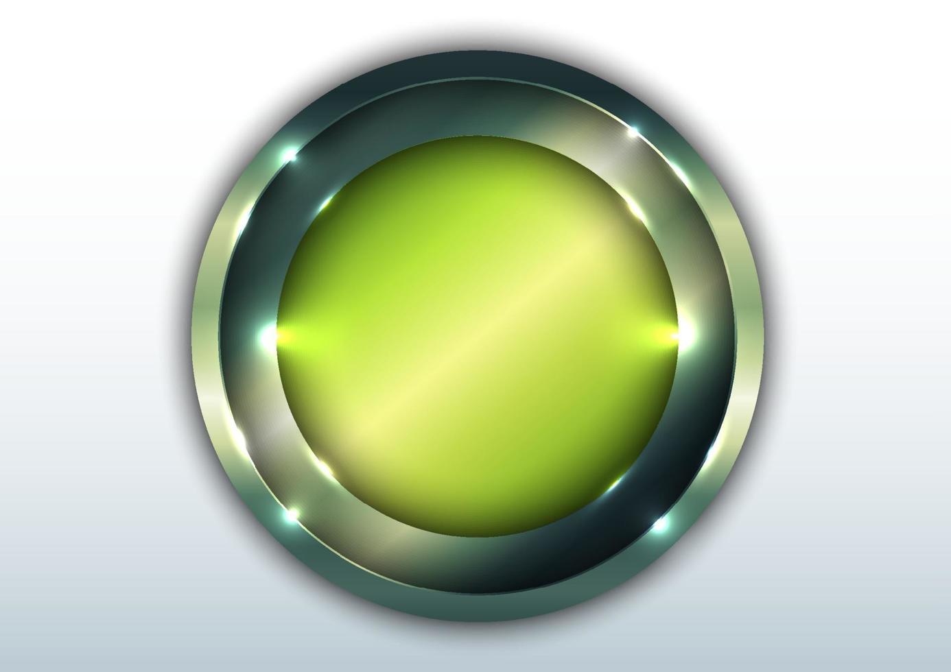Círculo brilhante metálico verde 3D sobreposto à iluminação isolada no fundo do espaço em branco. vetor