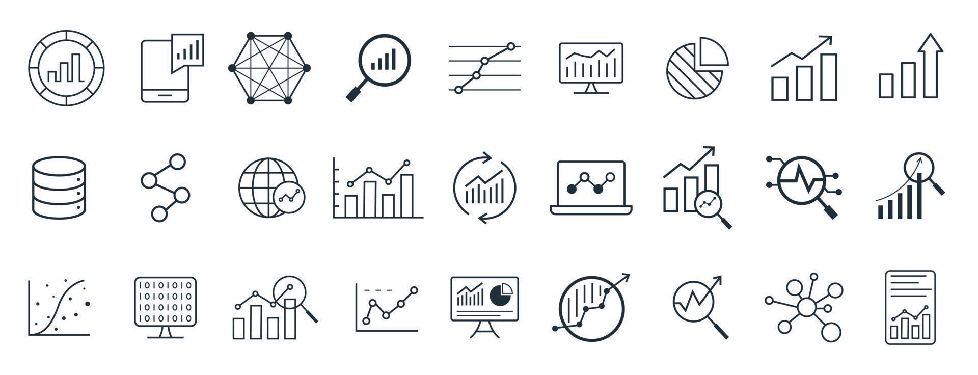 conjunto do dados análise, grande dados, gráficos, Estatisticas, análise, crescimento, gráfico, e pesquisa vetor linha ícone.