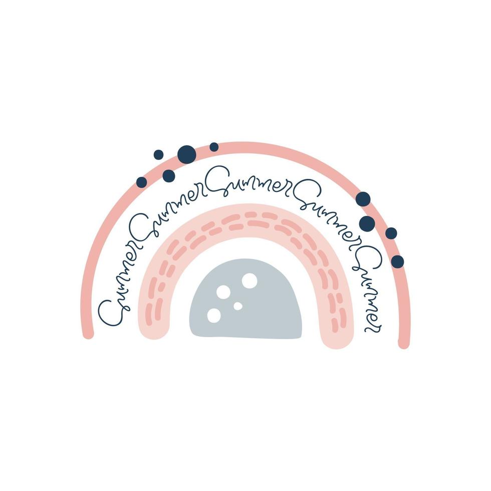 verão criativo do arco-íris do vetor do bebê do Hygge. estilo escandinavo isolado no fundo branco. impressão infantil para vestuário, pôster, ilustração de decoração de berçário