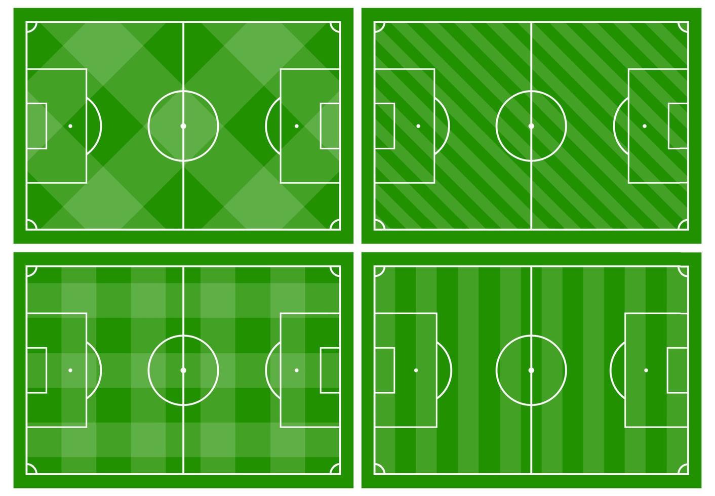 conjunto do quatro futebol Campos com diferente verde Relva enfeites. futebol campo para jogando. vetor ilustração