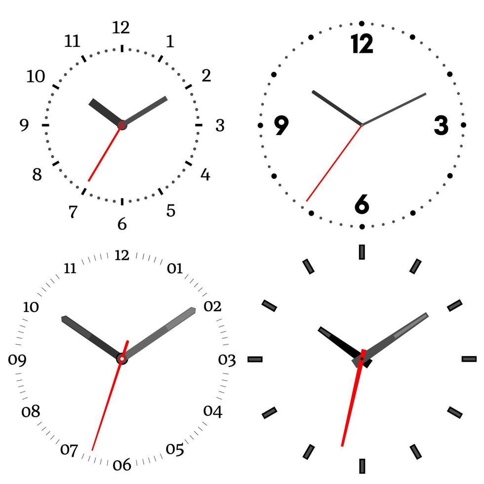uma conjunto do quatro mecânico relógios. relógio face em branco fundo. vetor