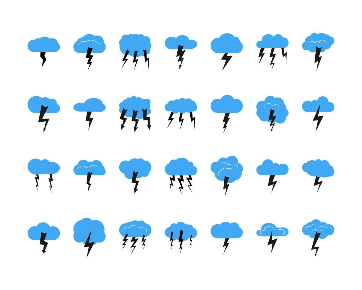 conjunto do vinte oito nuvens com uma trovoada. vetor ilustração.