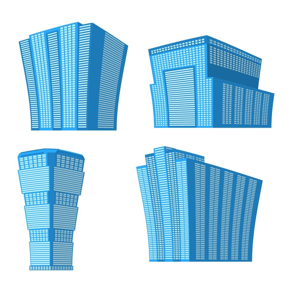 conjunto de quatro arranha-céus modernos em um fundo branco. vista do prédio por baixo. ilustração vetorial isométrica. vetor