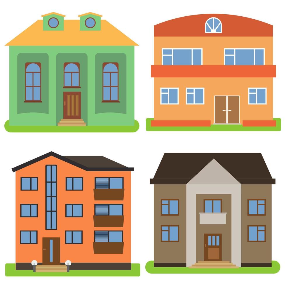 conjunto de quatro casas particulares em um fundo branco. ilustração vetorial. vetor