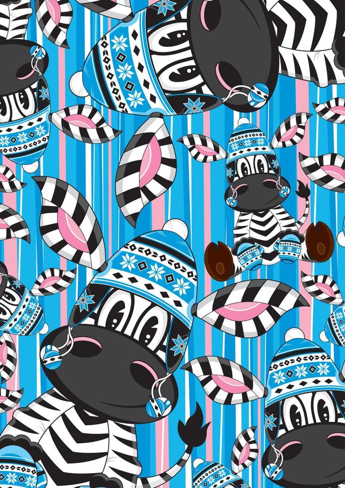 desenho animado adorável zebra dentro lanoso chapéu e luvas padronizar vetor