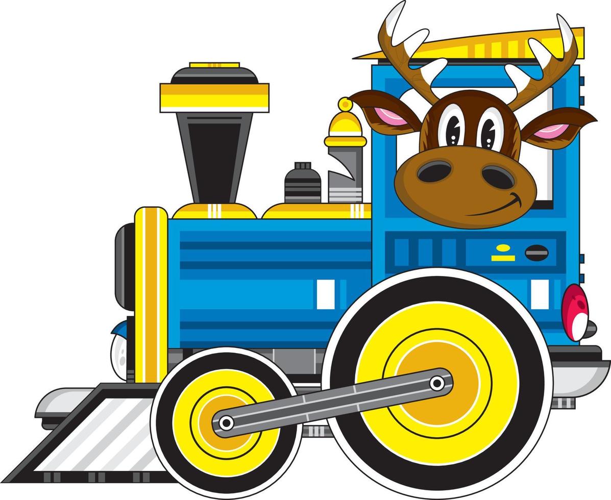 fofa desenho animado rena dirigindo trem ilustração vetor