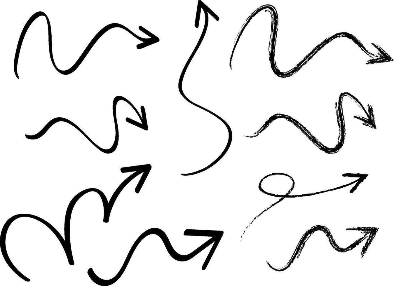 conjunto de rabiscos de seta desenhados à mão em fundo branco vetor