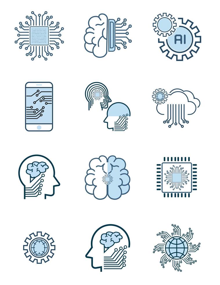 conjunto do artificial inteligência relacionado vetor linha ícones. contém tal ícones Como face reconhecimento, algoritmo, auto-aprendizagem estilo. editável acidente vascular encefálico Projeto