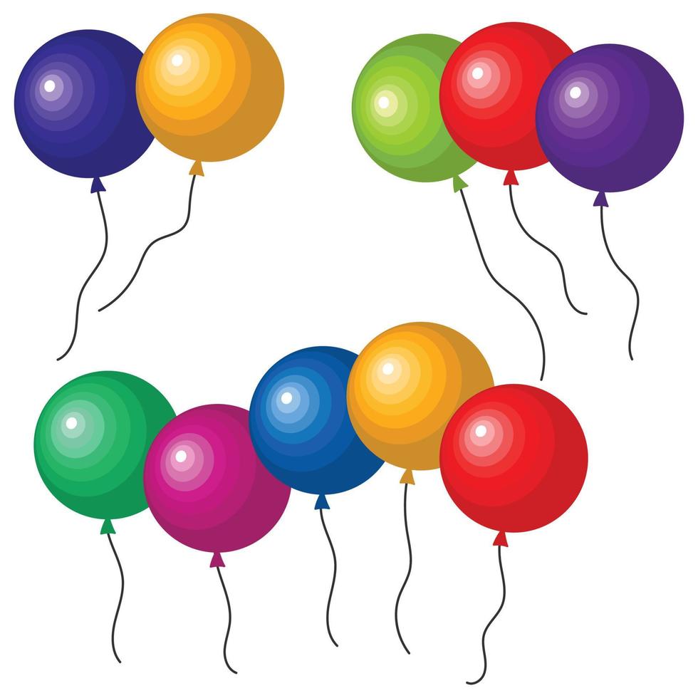 cachos de balões de hélio de várias cores. ilustração vetorial. vetor