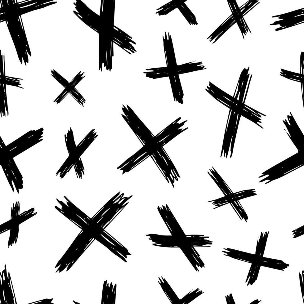 padrão perfeito com símbolos cruzados desenhados à mão. símbolo de cruz de esboço preto sobre fundo branco. ilustração vetorial vetor