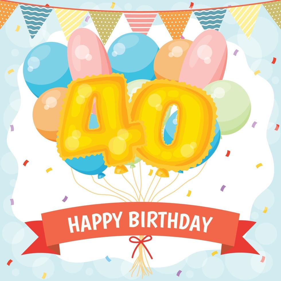 cartão de feliz aniversário com balões número 40 vetor