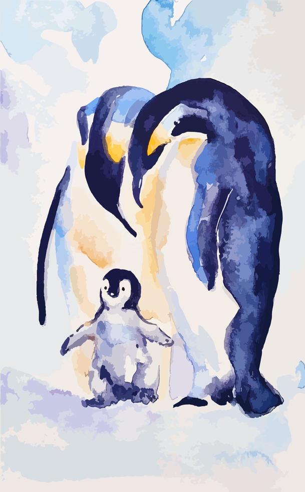 aguarela família do pinguins dentro seus natural habitats ártico pássaros ilustração vetor