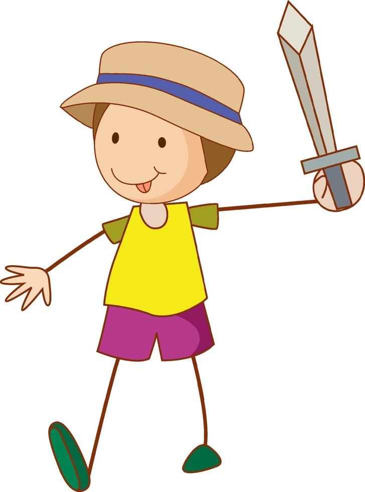 uma criança rabiscada segurando um personagem de desenho animado de espada isolado vetor